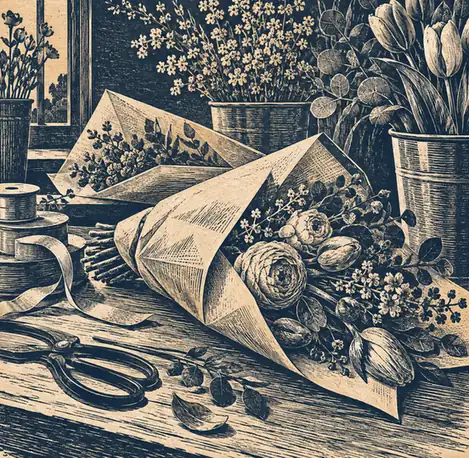 Illustration of floral businesses equipment and workspace